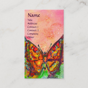 RED BUTTERFLY PINK YELLOW GOLD SPARKLES Monogram Business Card