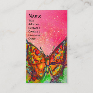 RED BUTTERFLY PINK YELLOW GOLD SPARKLES Monogram Business Card