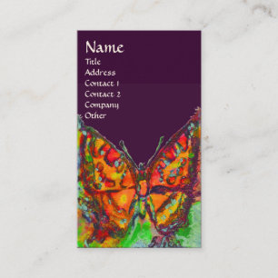 RED BUTTERFLY PURPLE YELLOW GOLD SPARKLES Monogram Business Card