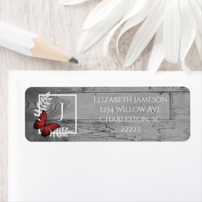 Red Butterfly Rustic Label (Insitu)