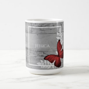 Red Butterfly Rustic Personalized Coffee Mug