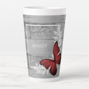 Red Butterfly Rustic Personalized Latte Mug