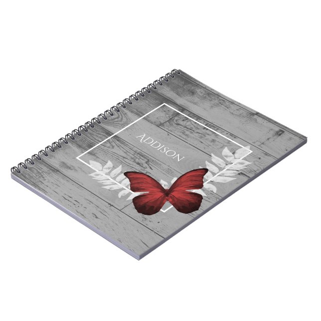 Red Butterfly Rustic Personalized Notebook (Left Side)