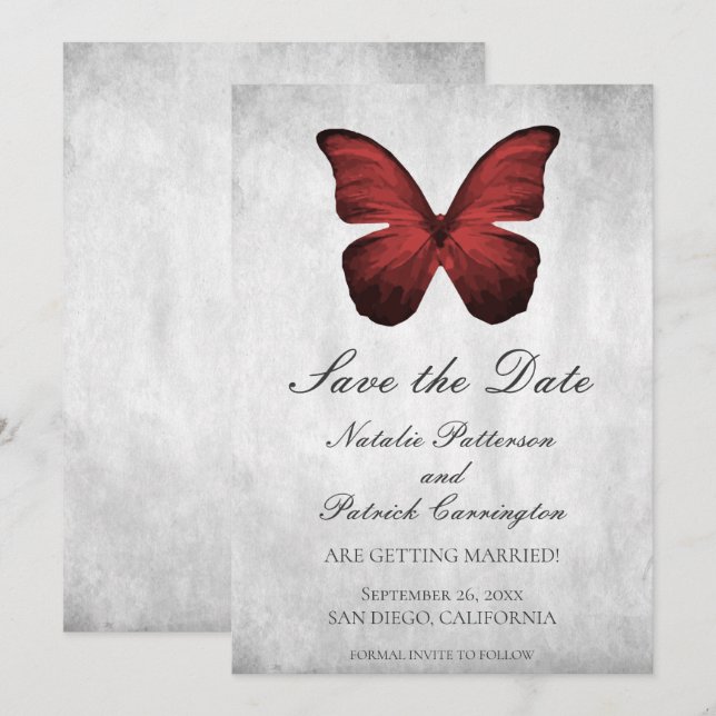 Red Butterfly Save the Date Invite (Front/Back)