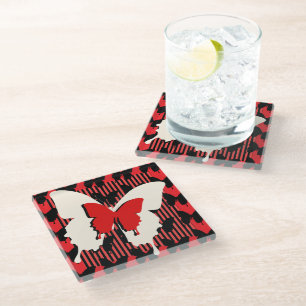 Red Butterfly Stripe Coaster
