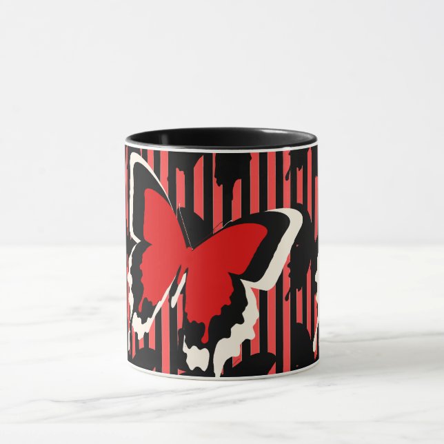 Red Butterfly Stripe Gift Housewarming Beverage  Mug (Center)