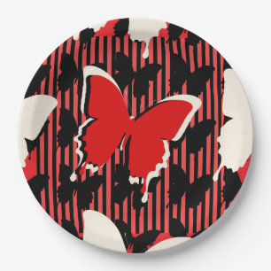 Red Butterfly Stripe Paper Plate