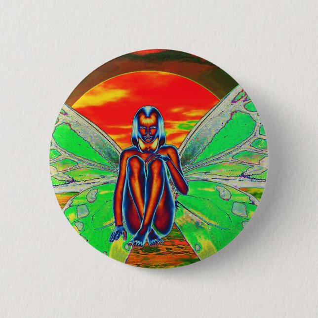 Red butterfly  Sunset 2 Inch Round Button (Front)