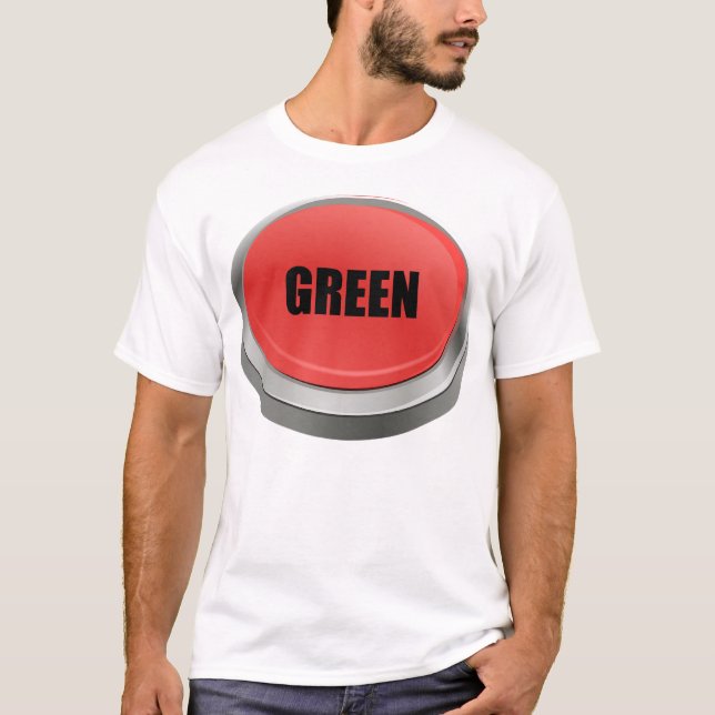 Red Button - Green T-Shirt (Front)