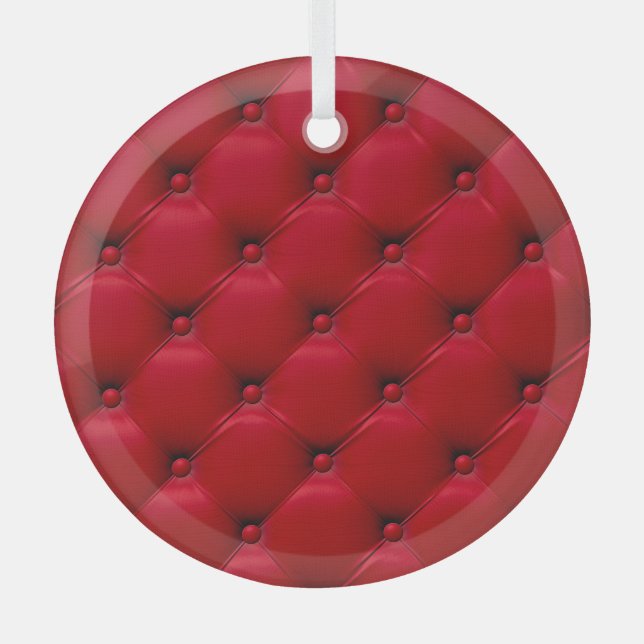 Red buttoned texture: repeating pattern. glass ornament (Front)