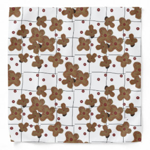 Red Buttons Brown Paper Flowers Bandana