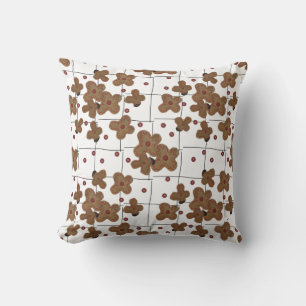 Red Buttons Brown Paper Flowers on White Throw Pillow