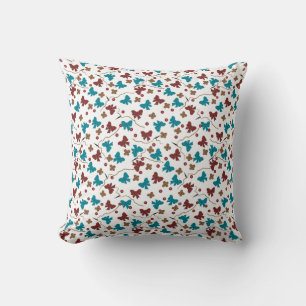 Red Buttons Brown Paper Flowers on White Throw Pillow