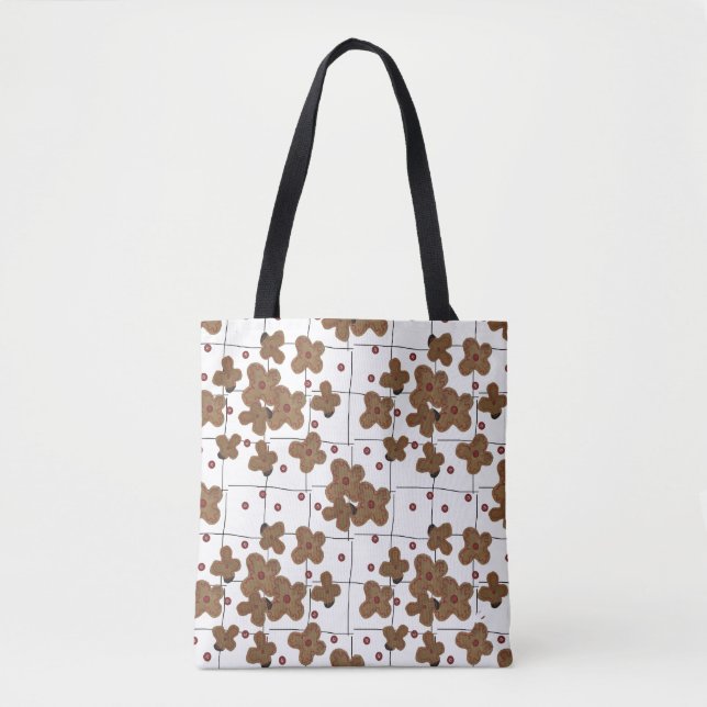 Red Buttons Brown Paper Flowers Tote Bag (Front)
