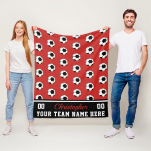 Red BW Soccer Name Number Team Fleece Blanket