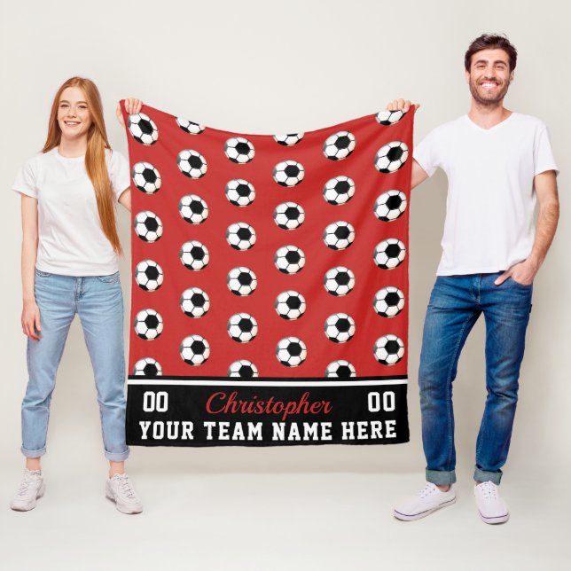 Red | BW Soccer Name | Number | Team Fleece Blanket (In Situ)