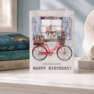 Red Bycycle with Flower Basket Summer Birthday Card