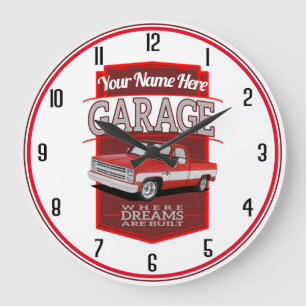 Red C10 Personalized Garage Large Clock
