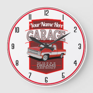 Red C10 Personalized Garage Large Clock