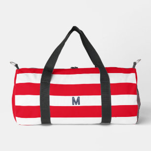 Red Cabana Stripe & Personalized Navy Monogram Duffle Bag