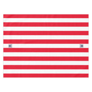 Red Cabana Stripe & Personalized Navy Monogram Tablecloth