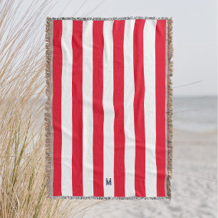 Red Cabana Stripe & Personalized Navy Monogram Throw Blanket