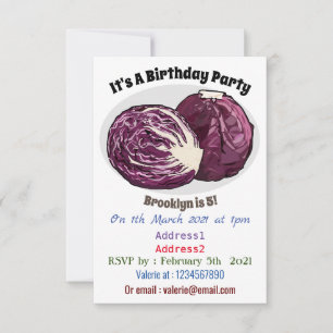 Red cabbage cartoon illustration invitation