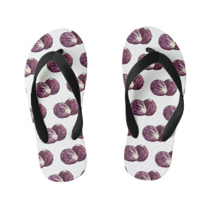 Red cabbage cartoon illustration  kid's flip flops