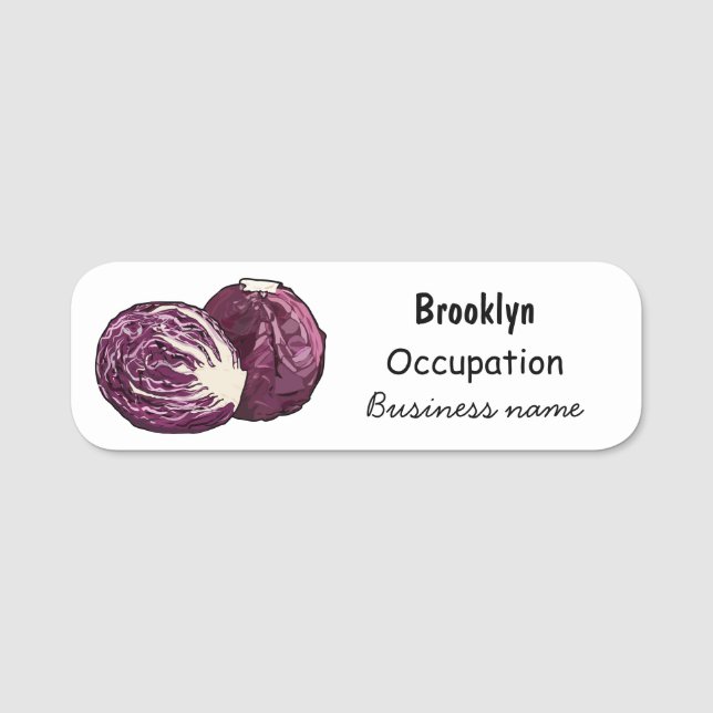 Red cabbage cartoon illustration name tag (Front)