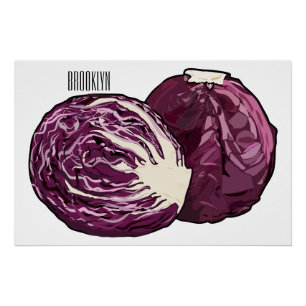 Red cabbage cartoon illustration poster