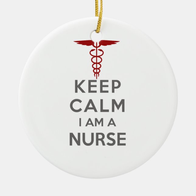 Red Caduceus Keep Calm I am a Nurse Ceramic Ornament (Front)