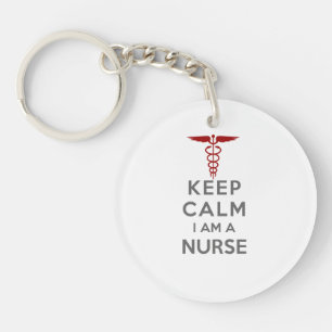 Red Caduceus Keep Calm I am a Nurse Keychain