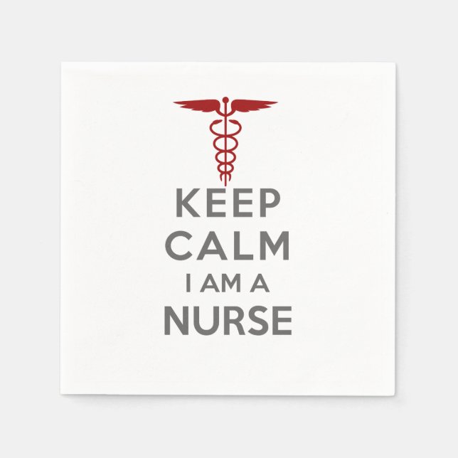 Red Caduceus Keep Calm I am a Nurse Napkin (Front)