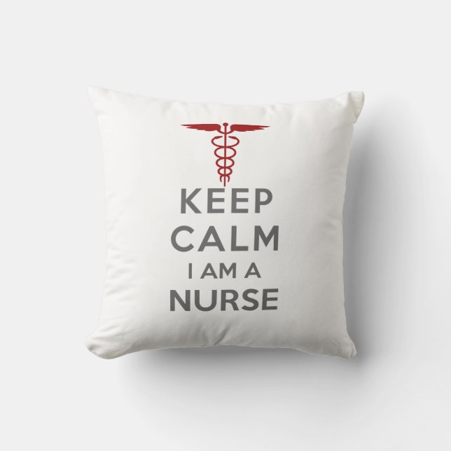 Red Caduceus Keep Calm I am a Nurse Throw Pillow (Front)
