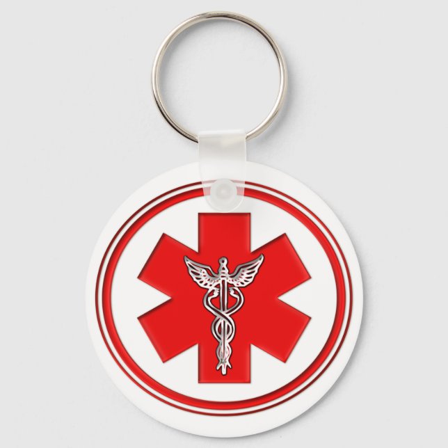 Red Caduceus Keychain (Front)