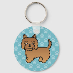 Red Cairn Terrier Cartoon Dog Illustration Blue Keychain
