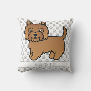 Red Cairn Terrier Dog Cartoon Illustration & Name Throw Pillow