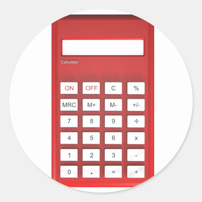 Red calculator calculator classic round sticker (Front)