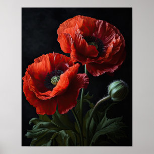 Red California Poppy Flowers Art Print Poster
