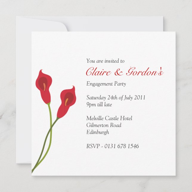 Red Calla Lilies Engagement Party -white Invitation (Front)