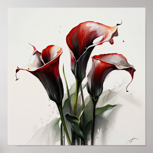 Red Calla Lilies Lily Art Imprimer Poster (Devant)