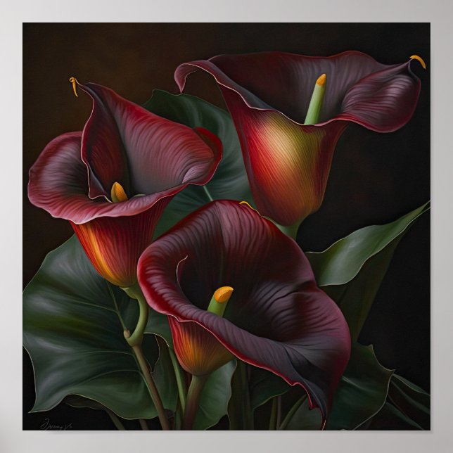Red Calla Lilies Lily Art Imprimer Poster (Devant)