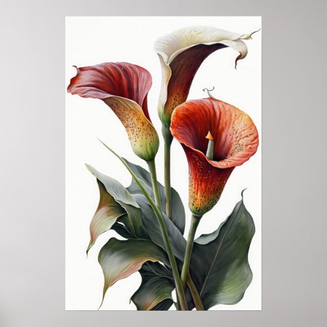 Red Calla Lilies Lily Flower Art Print Poster (Front)