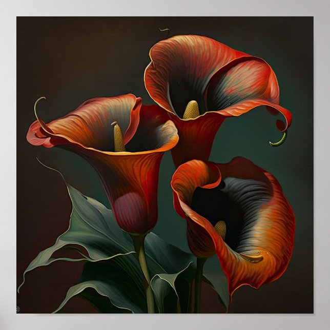 Red Calla Lilies Lily Flower Art Print Poster (Front)