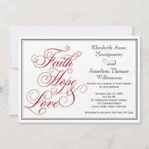 Red Calligraphy Faith Hope Love Faire-part de mari