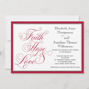 Red Calligraphy Faith Hope Love Faire-part de mari