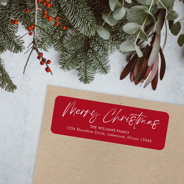 Red Calligraphy Joyeux Noël Adresse de retour (Créateur téléchargé)