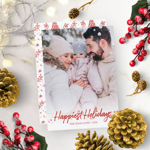 Red Calligraphy Photo Happiest Holidays Christmas Invitation