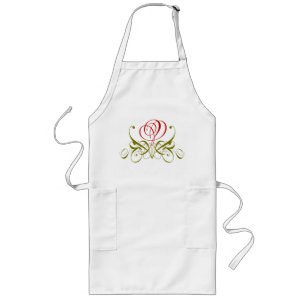 Red Calligraphy Rose Long Apron