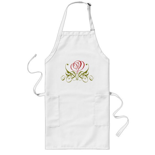 Red Calligraphy Rose Long Apron (Front)